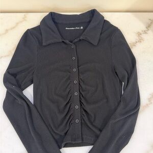 Abercrombie & Fitch Women's Charcoal Button-Down Shirt
